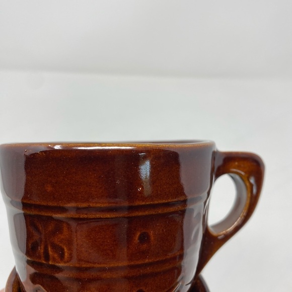Set of 6 Vintage USA Brown Stoneware Square Handle Embossed Glazed Coffee Mugs - Picture 8 of 8